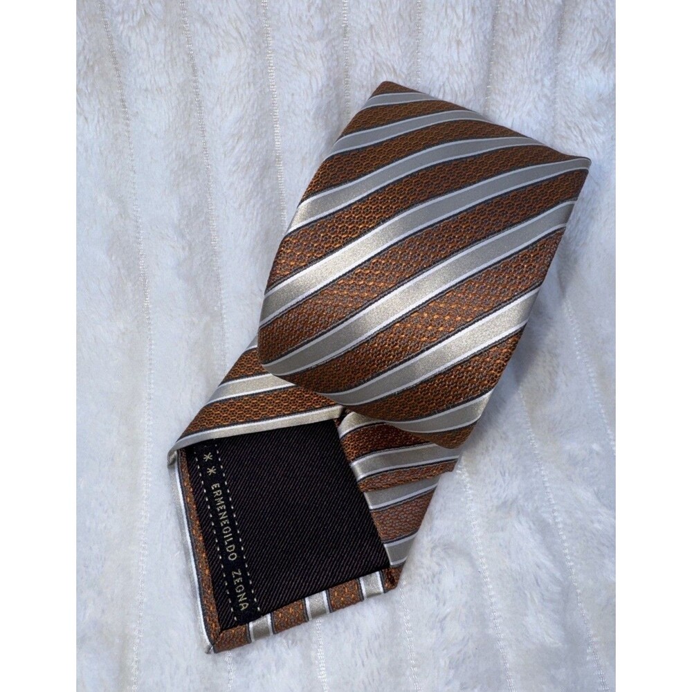 Ermenegildo Zegna Striped Silk Luxury Necktie